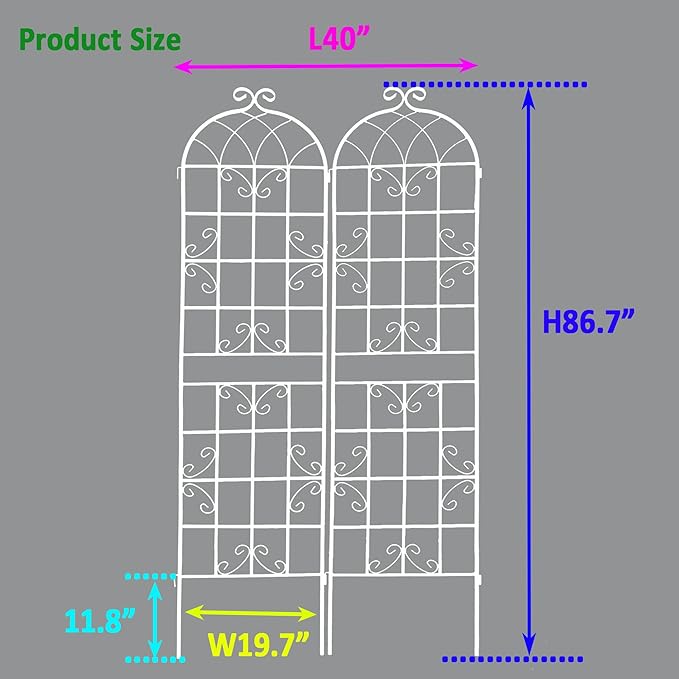 2 Pack Metal Garden Trellis 86.7 x 19.7 Rustproof Trellis for Climbing Plants Outdoor Flower Support White