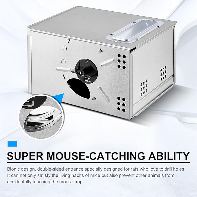 Qualirey 2 Pieces Mousetrap with Clear Lid Multiple Catch Mouse Trap Metal Mouse Trap Box for Indoor Outdoor and Other Scenes Silver 9.25 x 7.2 x 5.39 Inch