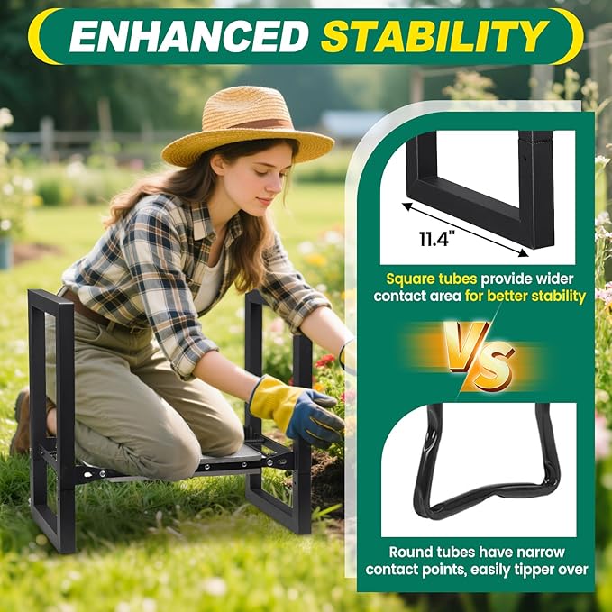 Garden Kneeler and Seat Heavy Duty - 12.7 Wide Garden Kneeling Bench Stool with Handles Folding Knee Seat Chair Gardening Gifts for Seniors Women Men Gardeners Pain-Free Weeding Planting