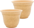 The HC Companies Sierra Round Self-Watering Pot - Lightweight Plastic Planter for Herbs &amp More - Durable Plant Pots for Indoor Plants &amp Outdoor Plants (13” Arizona Sand Pack of 2)