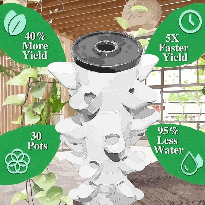 Hydroponics Growing System 30 Pods Hydroponics Tower Indoor Vertical Garden Planter Plant Germination Kit Aeroponics Growing Kit with Hydrating Pump Adapter Net Pots