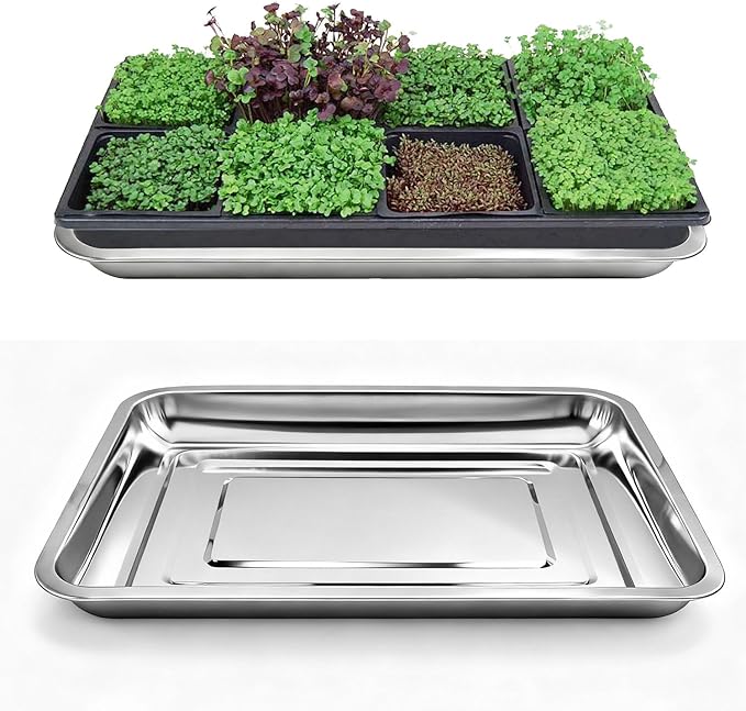 10-Pack 16 Inch Stainless Steel Growing Trays Heavy-Duty Metal Sprouting Tray for Plants Stainless Steel Plant Germination Trays for Hydroponics Transplanting (Silver)