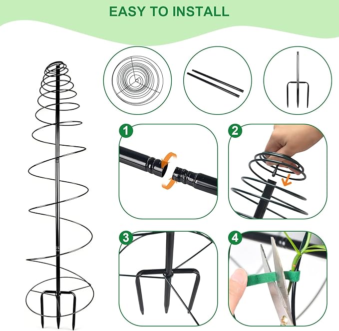 2 Pack Spiral Metal Trellis for Climbing Plants Outdoor 41 Adjustable Plants Trellis Support Metal Garden Trellis with Center Pole and 3 Pronged Climbing Plant Grow Cage Stand for Plants Flowers