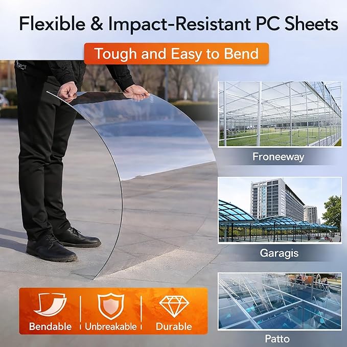 Polycarbonate Greenhouse Panels Clear Polycarbonate Sheets Outdoor Awning Covers for DIY All Weather Outdoor Garden and Greenhouse Covering Glass Replacement(Clear1x7m/3.28x23ft)