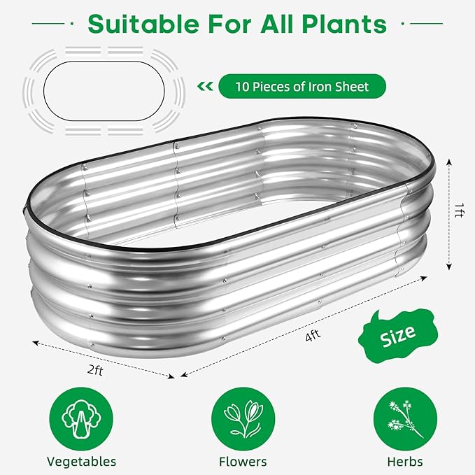 JERIA Raised Garden BedGalvanized Raised 2 Pcs 4×2×1ft Planter Boxes Outdoor with Easy Assembly Large Garden Bed for Vegetables Fruits Flower