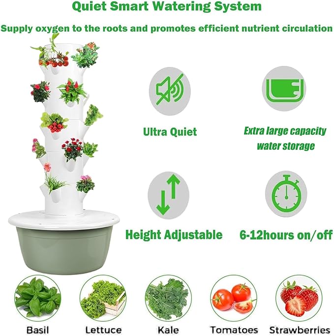 5/7/9 Tier Outdoor Indoor Hydroponic Grow Kit Hydroponics Growing System Tower with LED Grow Light for Gardening Lover7Tier (with Light)