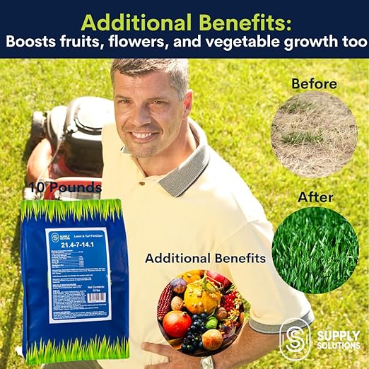 Supply Solutions 21.4-7-14.1 Lawn and Turf Fertilizer with Iron - Achieves a Lush Green Lawn in Weeks - Turf Builder for All Grass Types - for Greener Grass Fertilizer (10lbs)