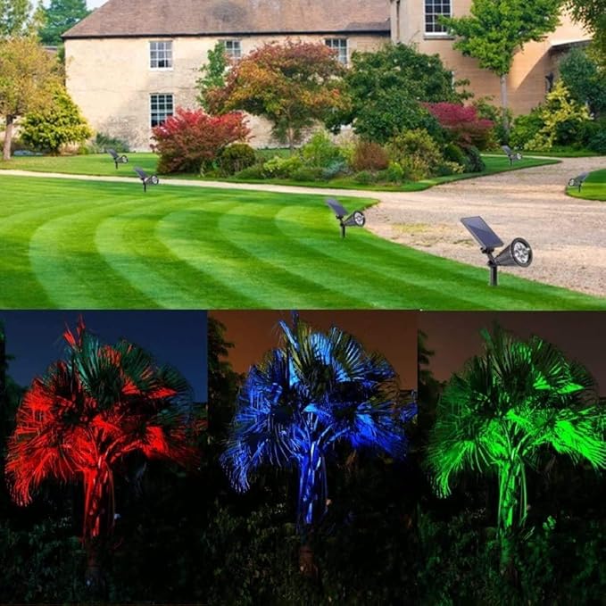 Solar Spotlights 4LED Solar Landscape Spotlights Solar Landscape Lights Waterproof 2-in-1 Multi Use Outdoor Wall Lights (Green)