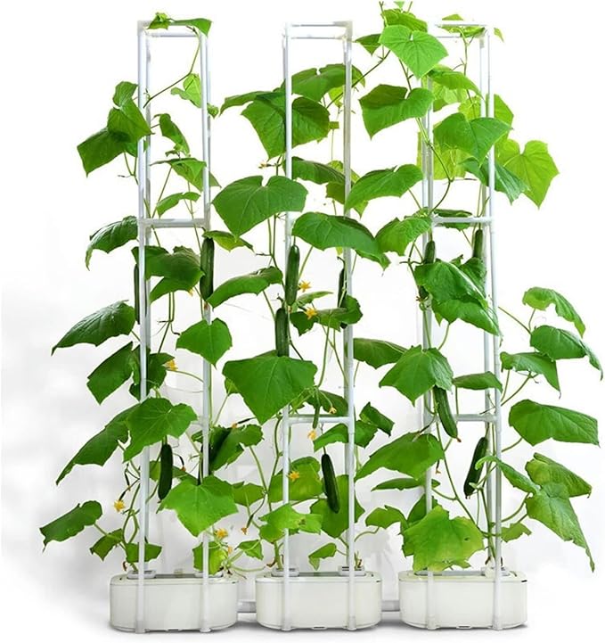 Hydroponics Growing System Smart Hydroponics Growing System with Controller Auto Remind Self-Watering Planter 60 Climbing Trellis for Cucumber Tomato Hydroponic Tower (2 White)