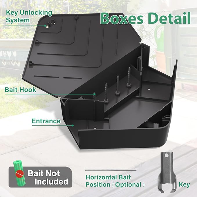 Anblak 2 Pack Rat Station Box with Keys Rodent Station Keeps Rats Away Keeps Children and Pets Safe Key Unlocking Reusable &amp Long-Lasting Indoor &amp Outdoor