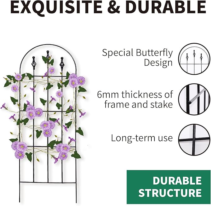 48 H x16 W TrellisBlack Garden Metal Vine Sturdy Trellises for Outdoor Climbing Plants Support Structures B (121cm) 2Pack