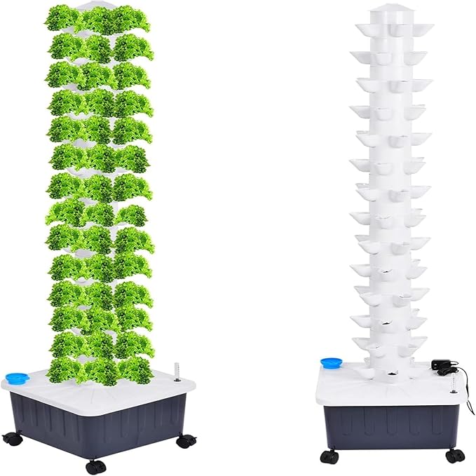 14-Layer 70 Slots Hydroponic Grow Tower Kit Indoor Outdoor Vertical Growing System with Water Tank Pump Timer and Adapter for Vegetables Strawberries Lettuce