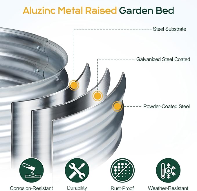 Aoodor Galvanized Raised Garden Bed Kit 3 x 2 x 1 Ft Oval Planter Box for Vegetables Flowers and Herbs Outdoor Use Silver