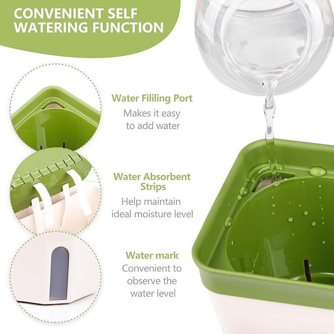 OurWarm 3 Pack Self Watering Herb Planter Set for Windowsill 10.5In Indoor Herb Garden Planters with Water Level Indicator Dual Layer Easy Care Pot for Basil Flowers Vegetables &amp Succulent