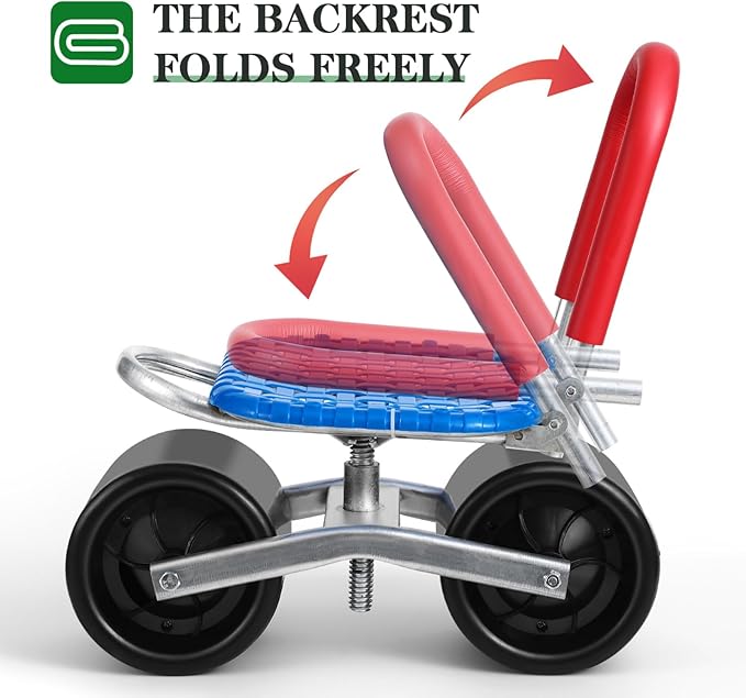 Heavy Duty Rotating Garden Stool Wheels Adjustable Height Gardening Seat and Cart Portable Kneeling Pad for Outdoor Use
