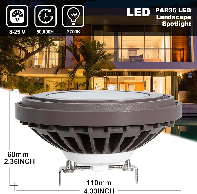 PAR36 LED Landscape Bulb 2700K Warm White 11W Spotlights Outdoor Waterproof 40° 12V Landscape Lights 900LM G53 Base for Yard Path Tree In-Ground Well Light 1 Pack