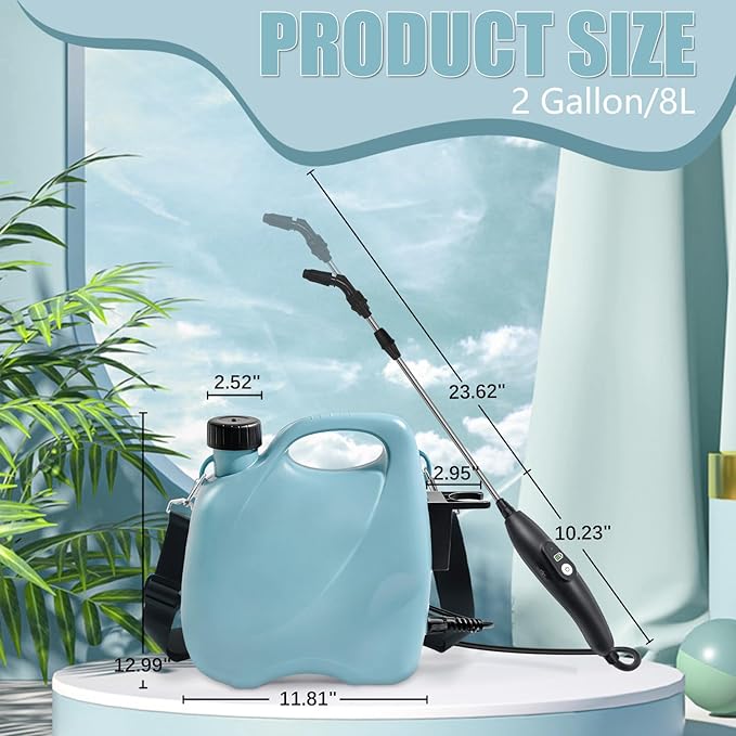 Battery Powered Sprayer 2 Gallon Electric Garden Sprayer in Lawn with 3 Mist Nozzles USB Rechargeable Handle Retractable Wand Yard Pump Sprayers with Adjustable Shoulder Strap for Plants