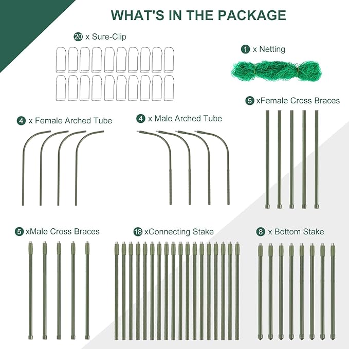 Outdoor Trellis for Climbing Plants Arch Tunnel U-Frame Trellis with Plant Support Clips for Grape Zucchini Plant Metal Tall Green MWM-11-U-120x160-GREEN