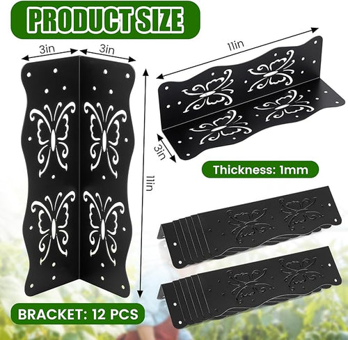 12 Pack Raised Garden Bed Corner Brackets with Securing Lip Fits Lumber up to 2 x 12 Metal Garden Corner Bracket for Wood Frame Bed 11 L x 3 W x 3 H Butterfly Style