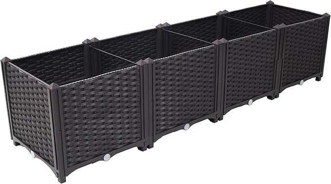 Deep Raised Garden Bed Plastic Planter Boxes for Vegetables Flowers and SucculentsSelf-Watering Planter Box Raised Bed to Grow Flowers &amp Vegetables 63 L X 15.7 D X 14.7 H