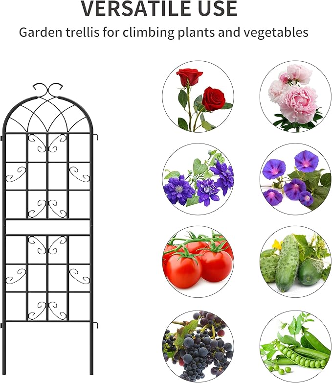 4 Pack 71x20in Garden Trellises Butterfly Black Metal Coated Rustproof Trellis for Climbing Plants Outdoor Roses Vegetables Vines Cucumbers
