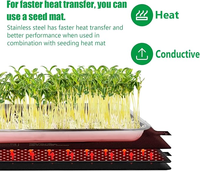 10 Pack Large Stainless Steel Seedling Trays Heavy Duty Metal Water Catch Trays for Nursery Pots Transplant Seed Germination &amp Propagation Flats (17.5 inch×13.56 inch 1.18 Height)