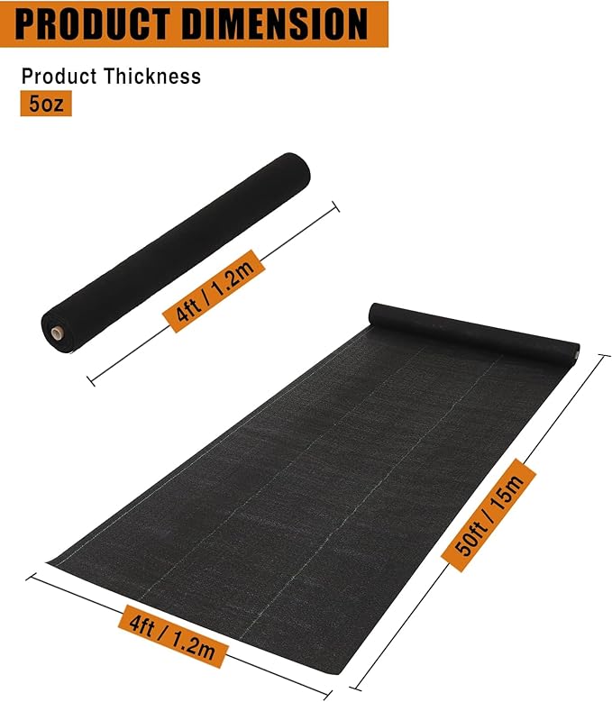 Heavy Duty Weed Barrier Landscape Fabric for Outdoor GardensWeed Blocking Gardening Mats for Soil Stabilization LandscapingWeed Barrier(4FTx50FT)