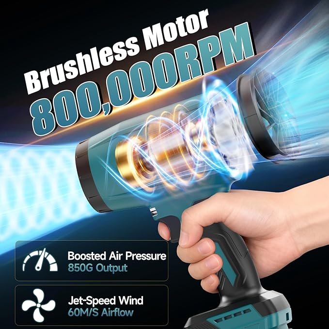 Cordless Leaf Blower Compatible with Makita 18V Battery (Tool Only) 800000 RPM Brushless Turbo Jet Blower up to 60m/s Airflow Lightweight 1.5 lbs Handheld Dust Cleaner for Patio Lawn &amp Garage