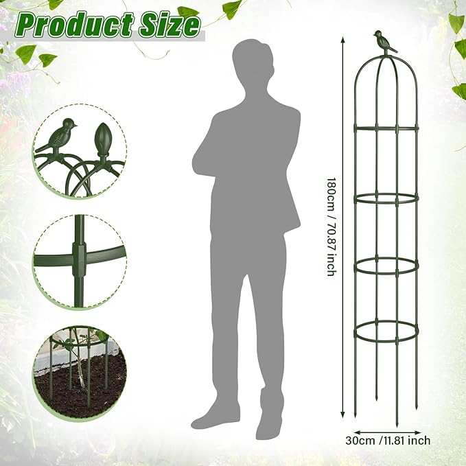 Sadnyy 4 Pack 6 ft Garden Obelisk Trellis for Climbing Plants Outdoor Rustproof Rose Pots Tall Garden Trellis for Outdoor Indoor Vines Flower Plants Support(Green)