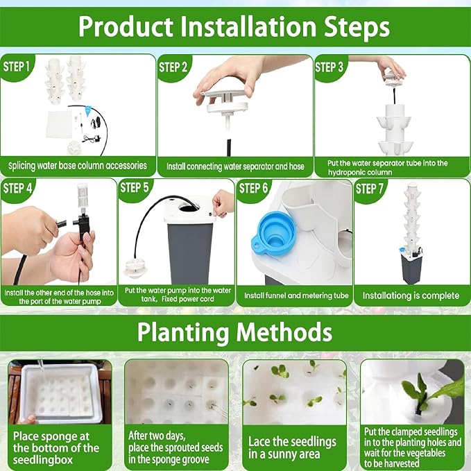 Hydroponics Growing System Aeroponics Tower 25 Holes Garden Planting Kit Water Circulation Pump for Indoor Herb Cultivation(30holes)