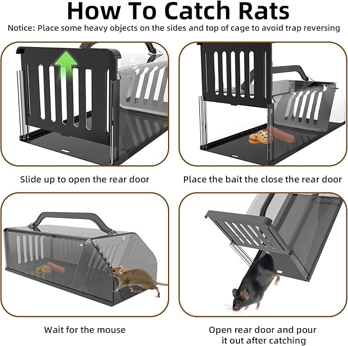 Humane Rat Trap Live Animal Trap Outdoor &amp Indoor Use Reusable Automatic Continuous Visible Mouse Traps Cage Small Rodent Trap for Mice Rats Chipmunks Easy Live Catch &amp Release