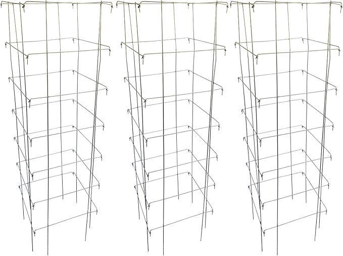 Happy Trees Large Heavy Duty Tomato Cages - Support Trellis for Climbing Vegetables and Plants - 18 x 18 x 58 - Thick Gauge Galvanized Steel Collapsible Easy Storage 3-Pack Made in USA