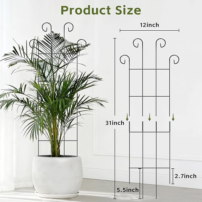Trellis for Climbing Plants Indoor 4 Pack 31'' Metal Plant Trellis Indoor for Potted Plants Sturdy Plant Support Outdoor for Ivy Pothos Monstera Hoya Flower Vine Wave Shape