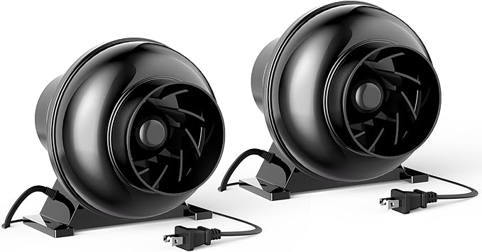 HealSmart 4 Inch Inline Duct Fan 195 CFM Ventilation Fan Exhaust HVAC Vent Blower for Hydroponics Grow Tents Basements Attics 2 Packs Black