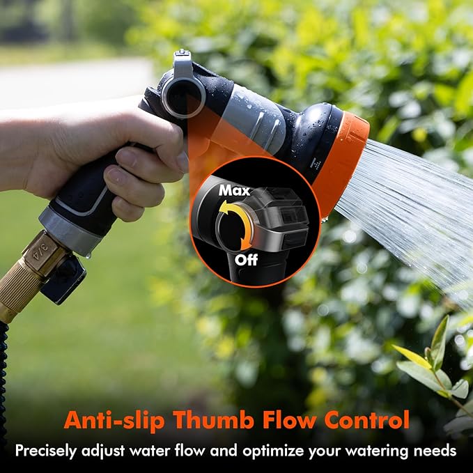 RESTMO Multi-Angle Garden Hose Nozzle with Sprinkler Function Heavy Duty Water Hose Nozzle with 4 Spray Patterns Magic Twist and Thumb Flow Control for Garden Watering Car Washing &amp Yard Orang