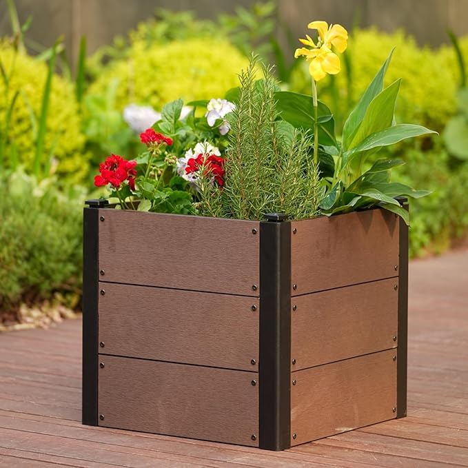 GarveeHome Wood-Look Raised Garden Bed – Large Tall Outdoor Planter Box for Vegetables Herbs Flowers – Durable Composite Deep Root Design for Patio Balcony Backyard