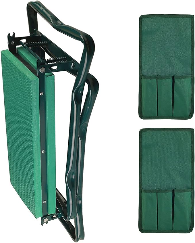Garden Kneeler and Seat with Free Tool Pouches Heavy Duty Gardening Bench for Kneeling and Sitting Folding Garden Stools with Tool Pouch and Kneeling Pad