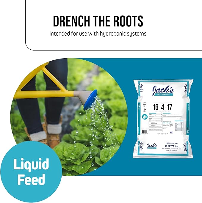 Jack's Nutrients 16-4-17 Hydroponic Fertilizer for Vegetative Growth in Continuous Liquid Feed Programs 25lbs