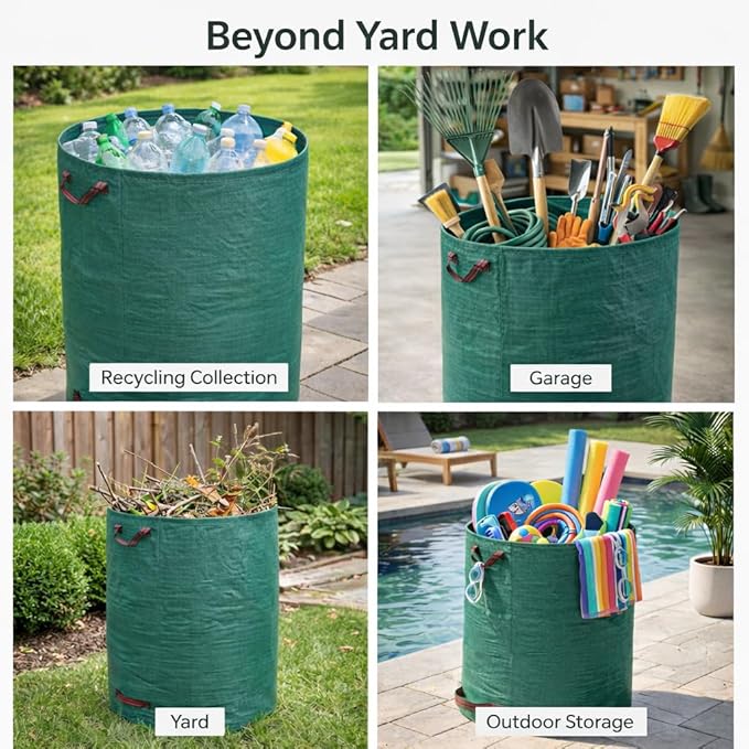 Gardzen 2-Pack 132 Gallon Yard Waste Bags Reusable Heavy Duty Collapsible Garden Leaf Bags with Plastic Ring Stand-Up Yard Waste Bin for Leaves Lawn Debris &amp Grass Clippings