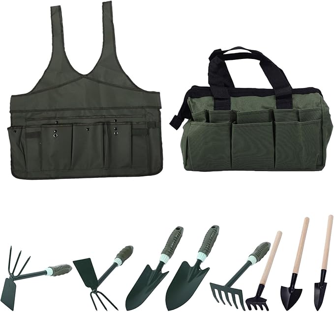 9 Piece Garden Tools Set Gardening Hand Tool with Storage Bag Shovel Multifunctional Garden Weeding Tools Gift for Home Lawn Farm Planting Landscaping Women Men