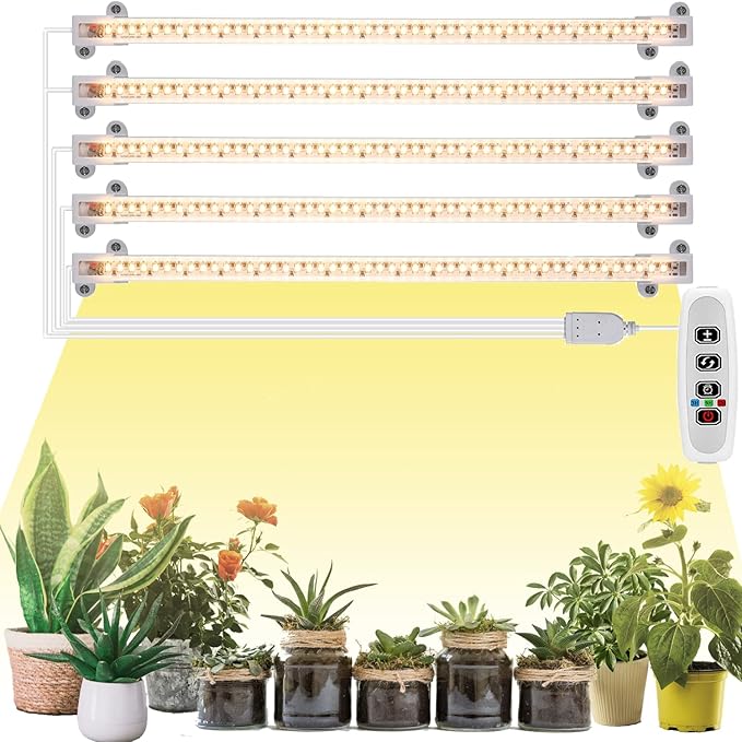 Grow Light Strip - Full Spectrum LED Grow Lights for Indoor Plants Auto On/Off Timer 5 Pack (240 LEDs 10 Dimmable Levels)