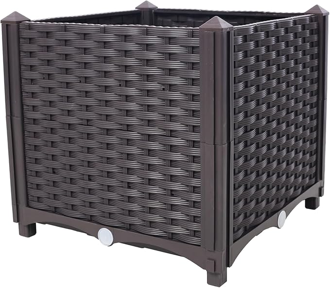 Dawn Deep Raised Garden Bed Plastic Planter Boxes for Vegetables Flowers Herbs and SucculentsSelf-Watering Planter Box Raised Bed to Grow Flowers Herbs &amp Vegetables 15.7 L X 15.7 D X 14.7 H