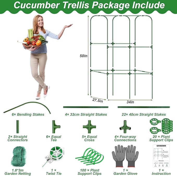 Cucumber Trellis for Raised Bed 50 x 34 Inch U-Shape Garden Trellis for Climbing Plants Outdoors Metal Garden Cucumbers Arch Trellis Cucumber Plant Support for Tomato Pea Zucchini Vine Flower