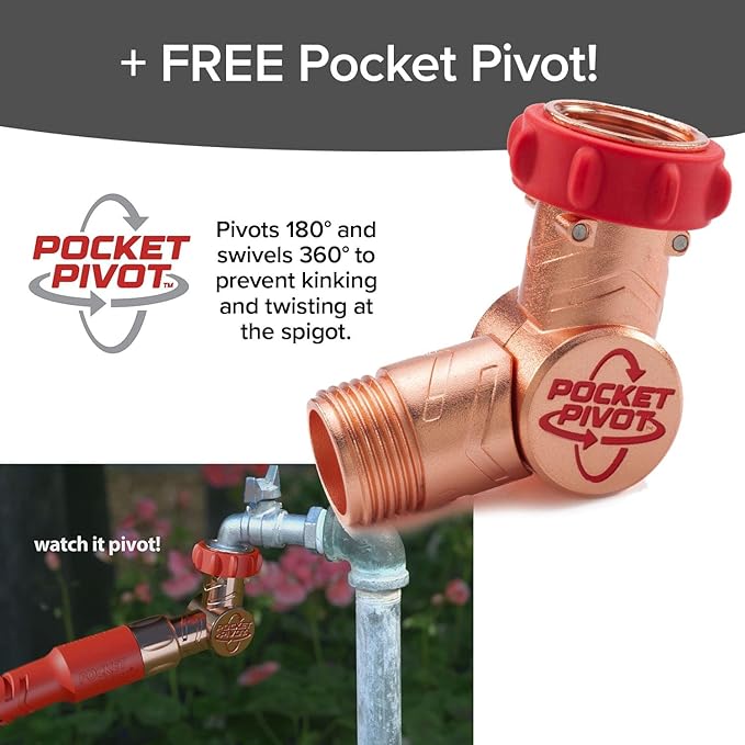 Pocket Hose 100 FT Copper Head Expandable Garden Hose with Pocket Pivot No Tangles AS SEEN ON TV 360° Swivel Tri-Tex Tubing Force Field Jacket Lead-Free No-Kink Anti-Burst w/APT