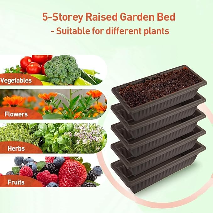 Homdox 2 Pack Elevated Garden Bed 5-Tier Freestanding Vertical Raised Bed for Gardening 5 Garden Planter Boxes and 5 Hooks Perfect to Grow Vegetables Herbs Flowers Outdoor Indoor Black