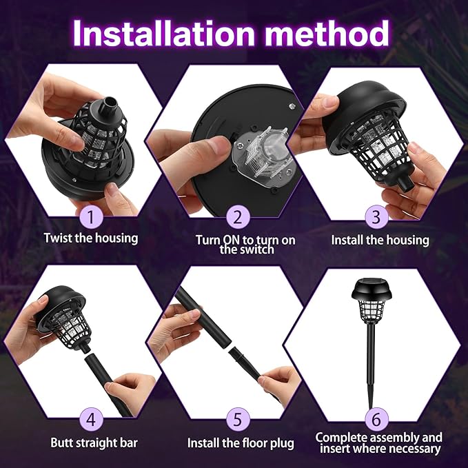 Qualirey 12 Pcs Solar Bug Zapper Outdoor Waterproof Solar Mosquito Zapper Outdoor Solar Powered Mosquito Killer Lamp Mosquito Repellent Lamp for Patio Yard Garden Insect (Purple Light Warm Light)
