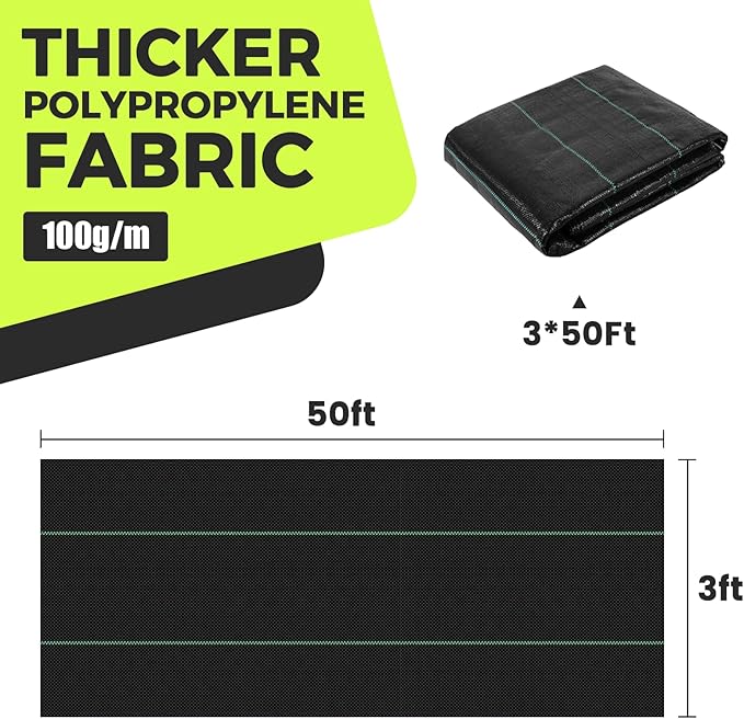 Weed Barrier Fabric Landscape Driveway Fabric Heavy Duty Garden 3ft x 50ft Landscaping Fabric Outdoor Weed Mat Weed Control Gardening Mat Geotextile Fabric