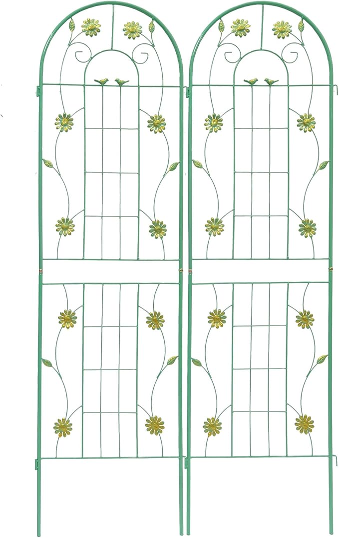 2 Pack Rustproof Metal Trellis for Climbing Plants 71x19.7 Outdoor Garden Support for Vines/Roses/Vegetables French Country Iron Plant Stand for Patio/Wedding Decor (Green)