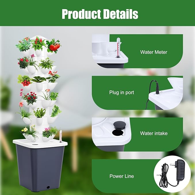 Hydroponics Growing System 30-Plants Indoor Vertical Tower Garden System Kit Hydroponic Growing Tower with 10L Tank &amp Visual Water Level Hydroponic Germination Kit for Gardening Lover