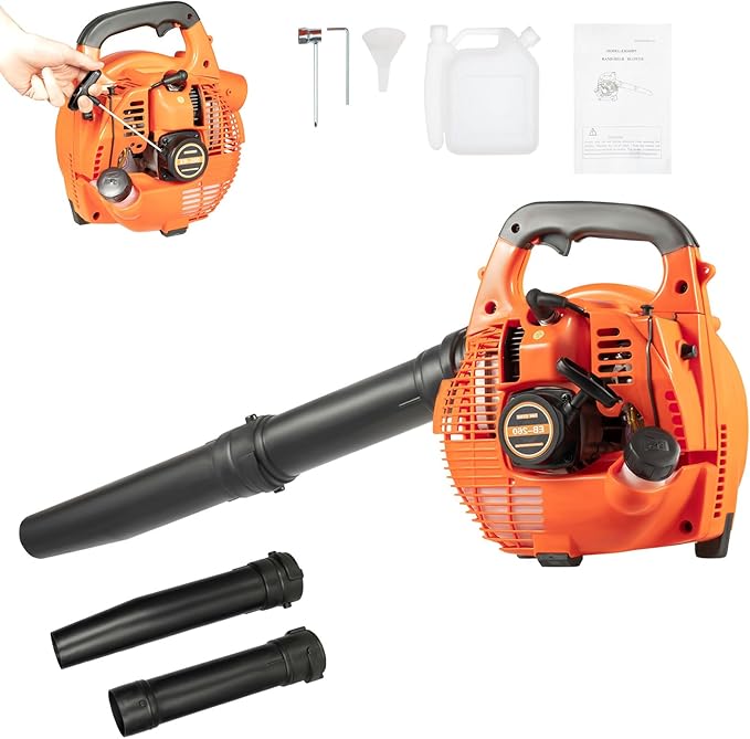 25.4CC 2-Stroke Handheld Leaf Blower Portable Gas Leaf Blower with Hand Pull Start and Electronic Ignition for Snow Blowing &amp Yard Cleaning 7000rpm Powerful Clearing Performance
